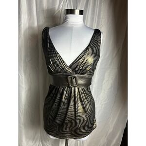 Vintage Guess Womens XS Metallic Zebra Print Belted Top Gold Silver Y2K